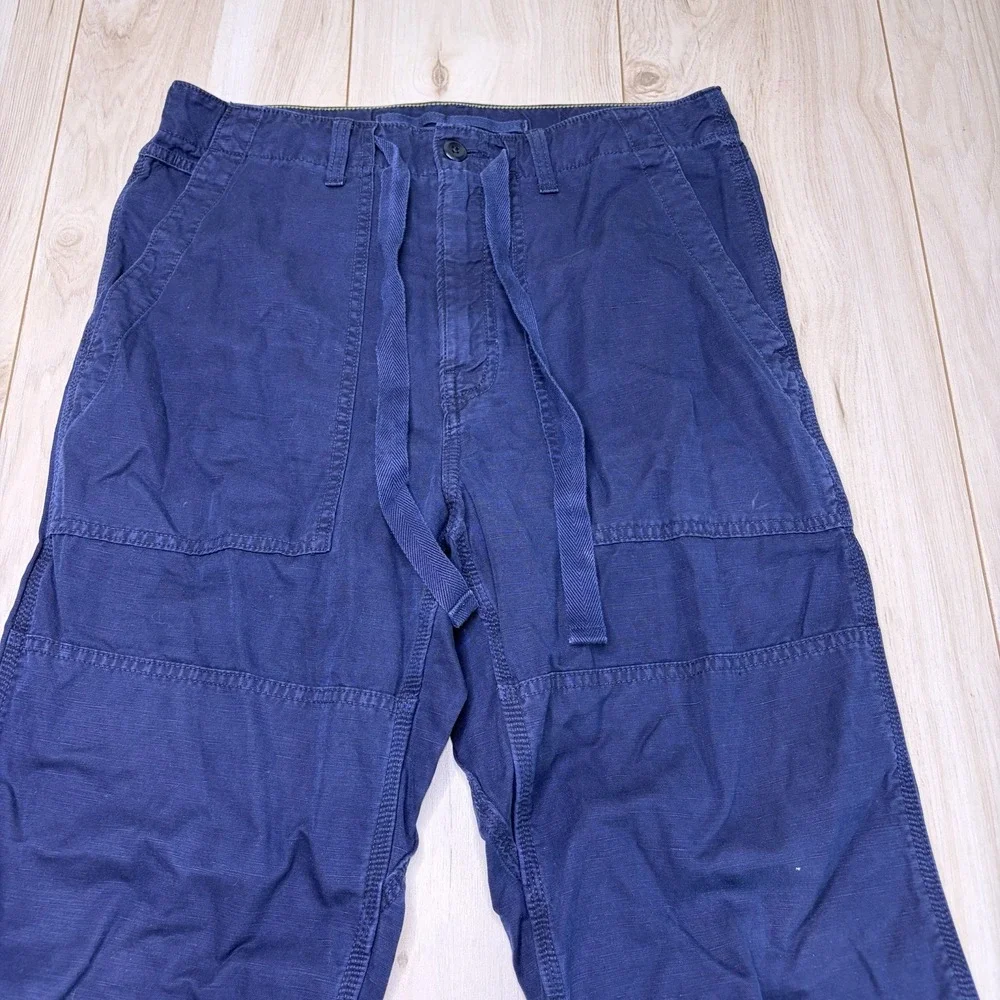 Banana Republic Mens Cotton Linen Cargo Pants Navy Blue Size 31 Short Drawstring